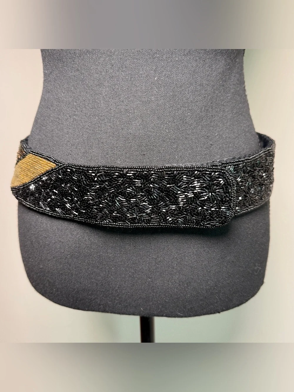 Vintage Beaded Wide Waist Belt Multicolor Bugle Bead Cincher 80s Maximalist L